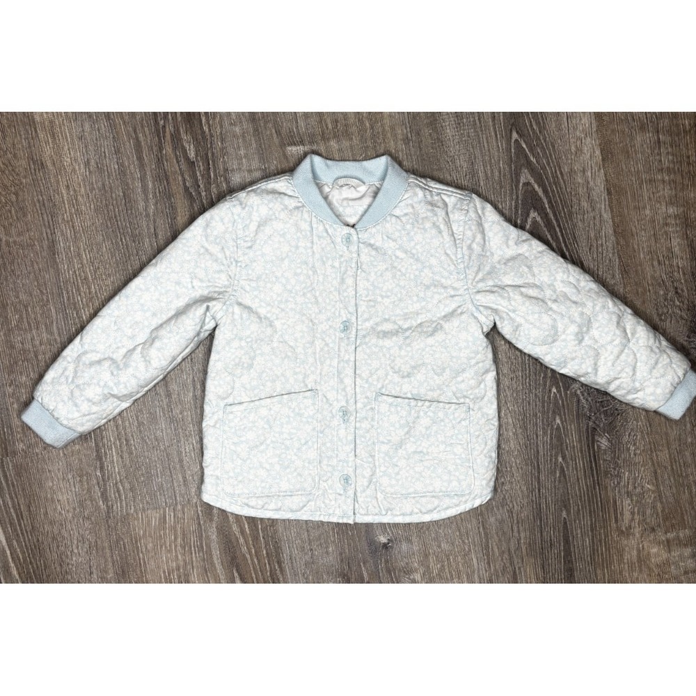 Cat & Jack Toddler Girls Blue White Floral Quilted Coat Jacket Spring Size 4T